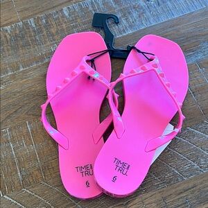 Time and Tru Hot Pink Studded Women's Flip Flops